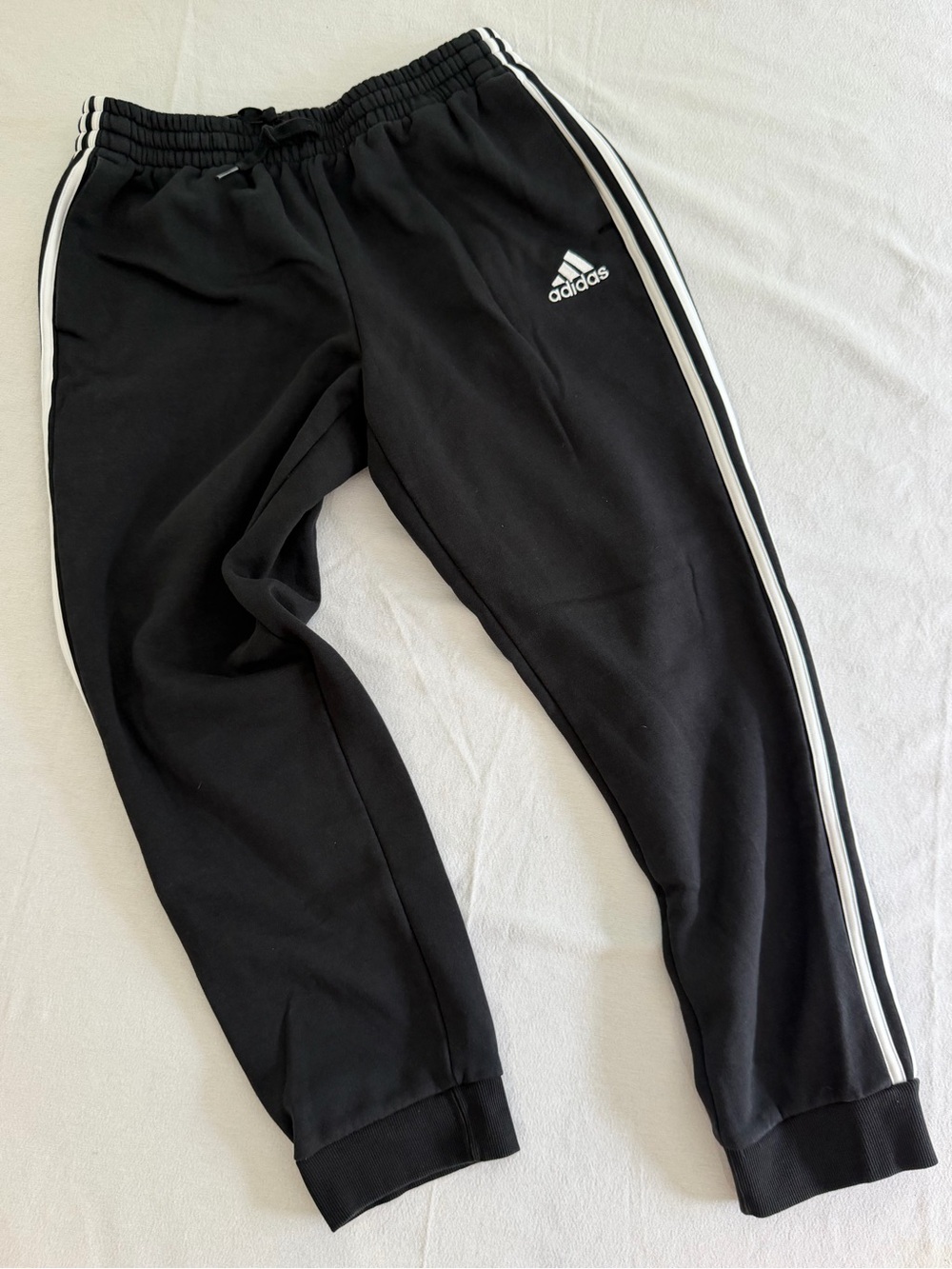 Adidas Mens Black Jogger Track Pants with White Stripes Large